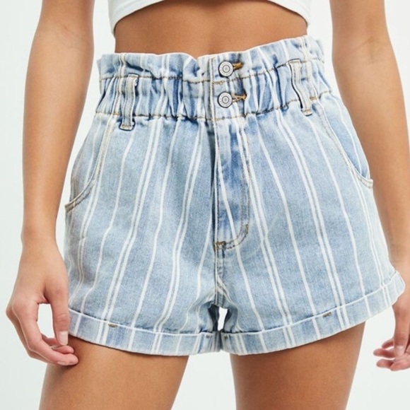 PACSUN Paperbag Denim Mom Shorts Striped High Rise Size XS - Picture 11 of 11